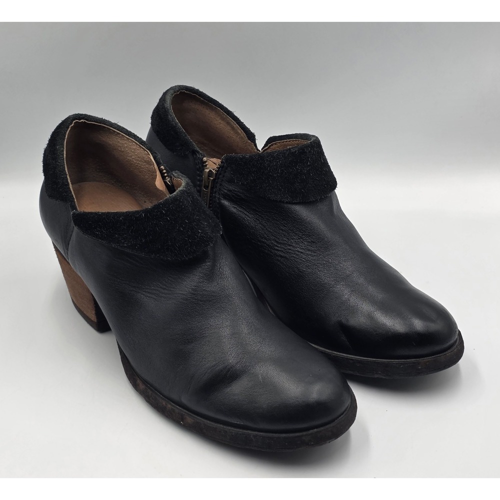 Børn Womens 11 43 Black Leather Suede Booties Ankle Zip Block Heel Shoes